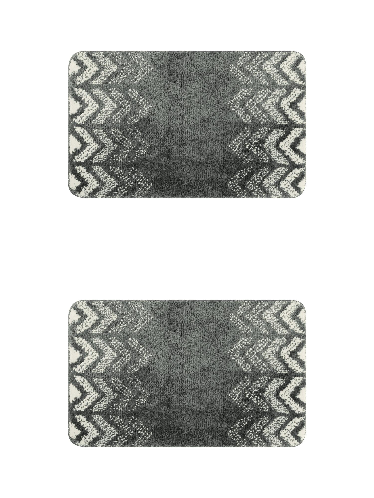 Unique Bargains 2 Pcs Geometric Patterns Bathroom Mats Absorbent Non-Slip Bath Rugs Dark Grey 16" x 24"/20" x 32"