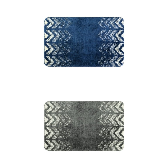 Unique Bargains 2 Pcs Geometric Patterns Bathroom Mats Absorbent Non-Slip Bath Rugs Dark Grey/Blue 20" x 32"