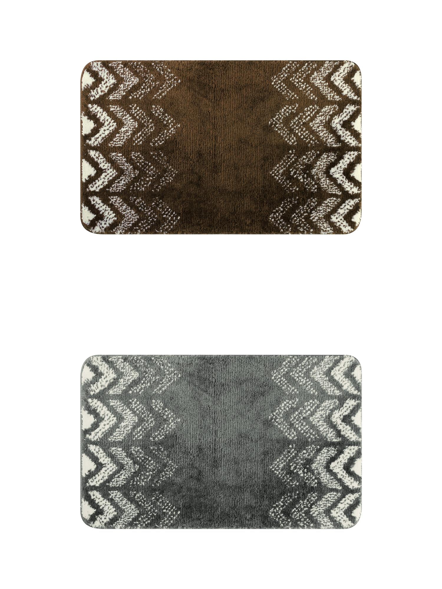 Unique Bargains 2 Pcs Geometric Patterns Bathroom Mats Absorbent Non-Slip Bath Rugs Dark Grey/Brown 16" x 24"