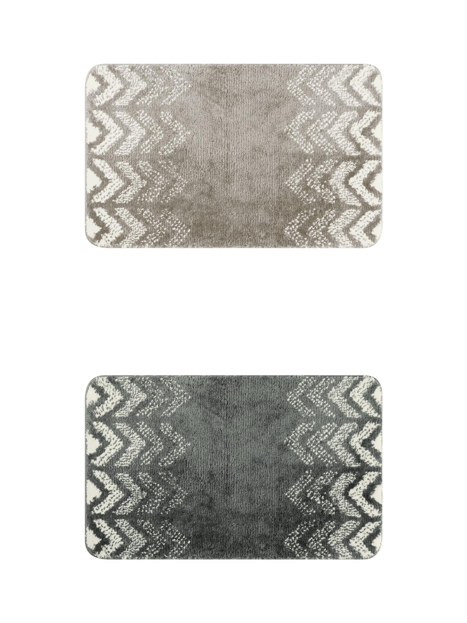 Unique Bargains 2 Pcs Geometric Patterns Bathroom Mats Absorbent Non-Slip Bath Rugs Dark Grey/Grey 16" x 24"