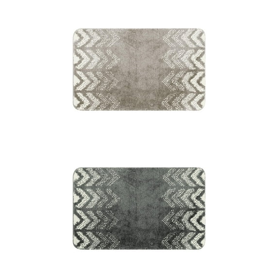 Unique Bargains 2 Pcs Geometric Patterns Bathroom Mats Absorbent Non-Slip Bath Rugs Dark Grey/Grey 16" x 24"