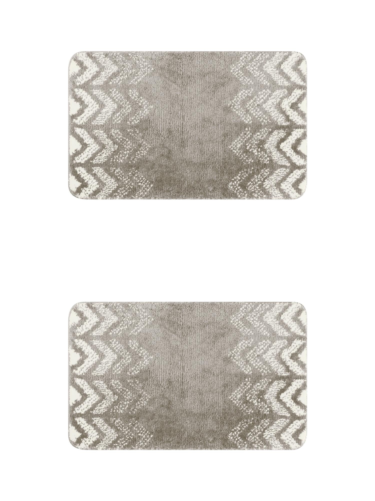 Unique Bargains 2 Pcs Geometric Patterns Bathroom Mats Absorbent Non-Slip Bath Rugs Grey 16" x 24"/20" x 32"