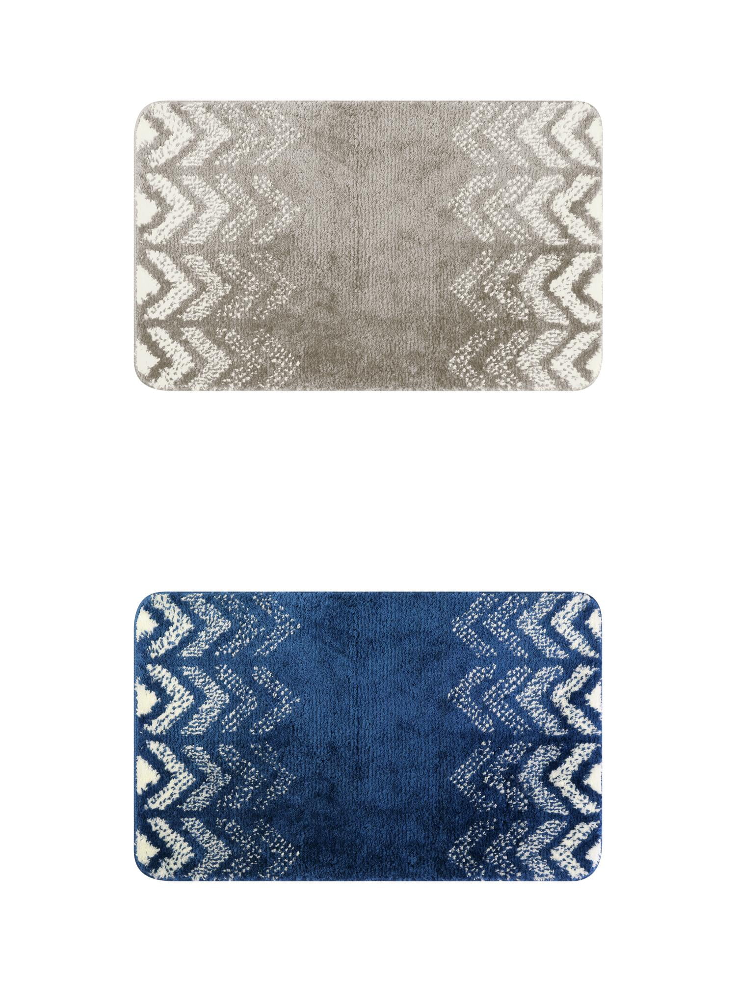 Unique Bargains 2 Pcs Geometric Patterns Bathroom Mats Absorbent Non-Slip Bath Rugs Grey/Blue 16" x 24"