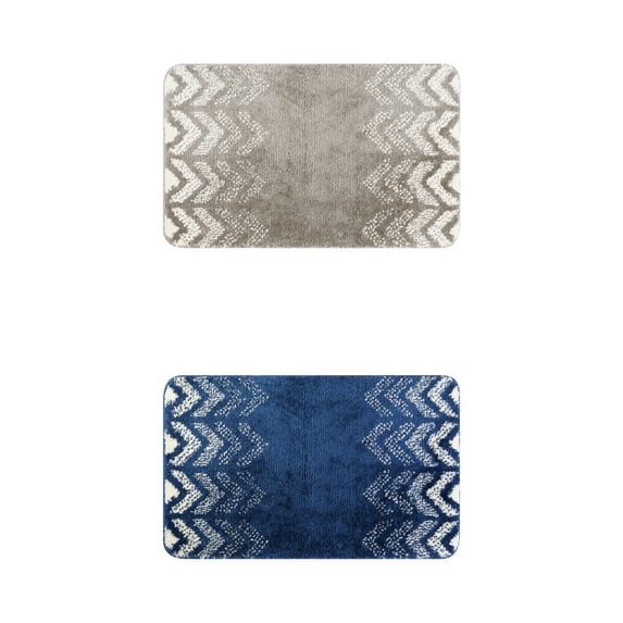 Unique Bargains 2 Pcs Geometric Patterns Bathroom Mats Absorbent Non-Slip Bath Rugs Grey/Blue 20" x 32"