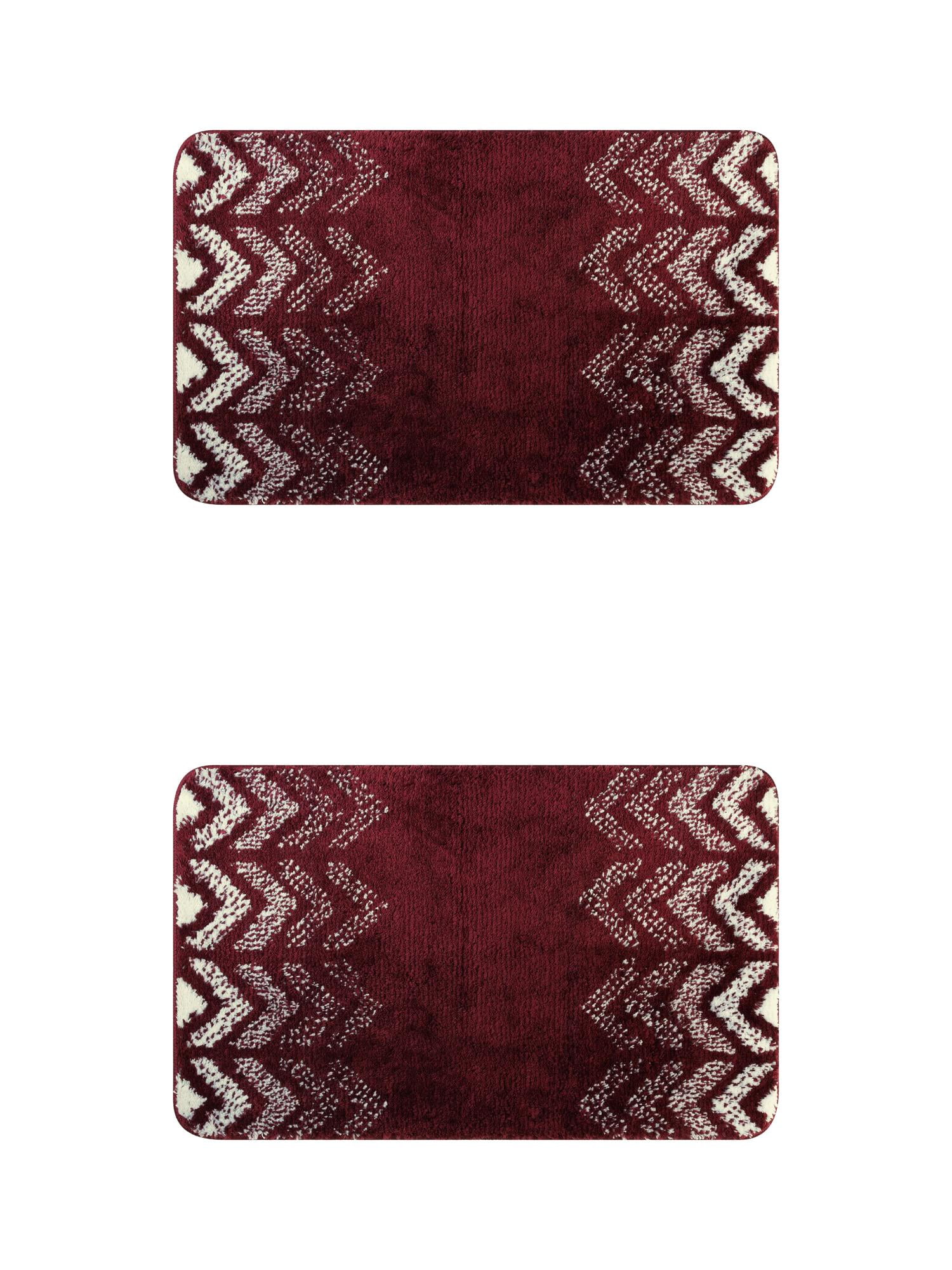 Unique Bargains 2 Pcs Geometric Patterns Bathroom Mats Absorbent Non-Slip Bath Rugs Red 16" x 24"
