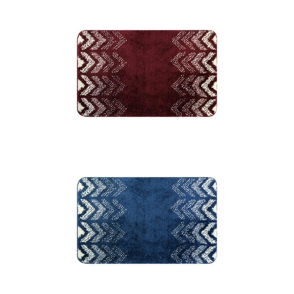 Unique Bargains 2 Pcs Geometric Patterns Bathroom Mats Absorbent Non-Slip Bath Rugs Red/Blue 16" x 24"