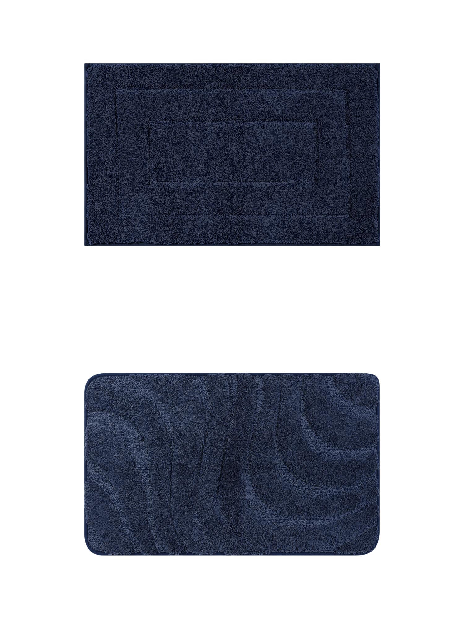 Unique Bargains 2 Pcs Geometry Absorbent Bathroom Rug Dark Blue 16" x 24"