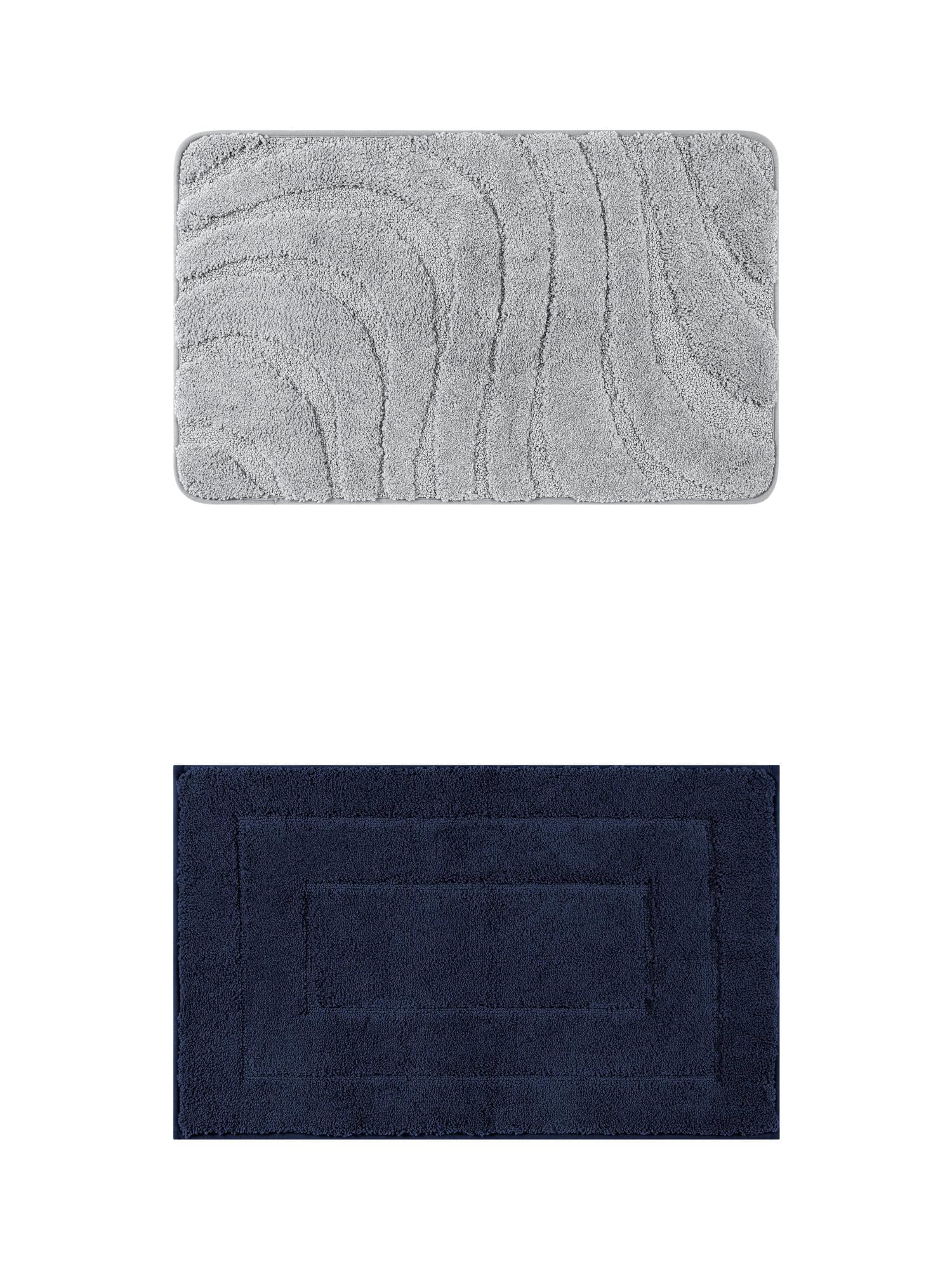 Unique Bargains 2 Pcs Geometry Absorbent Bathroom Rug Dark Blue/Light Gray 16" x 24"