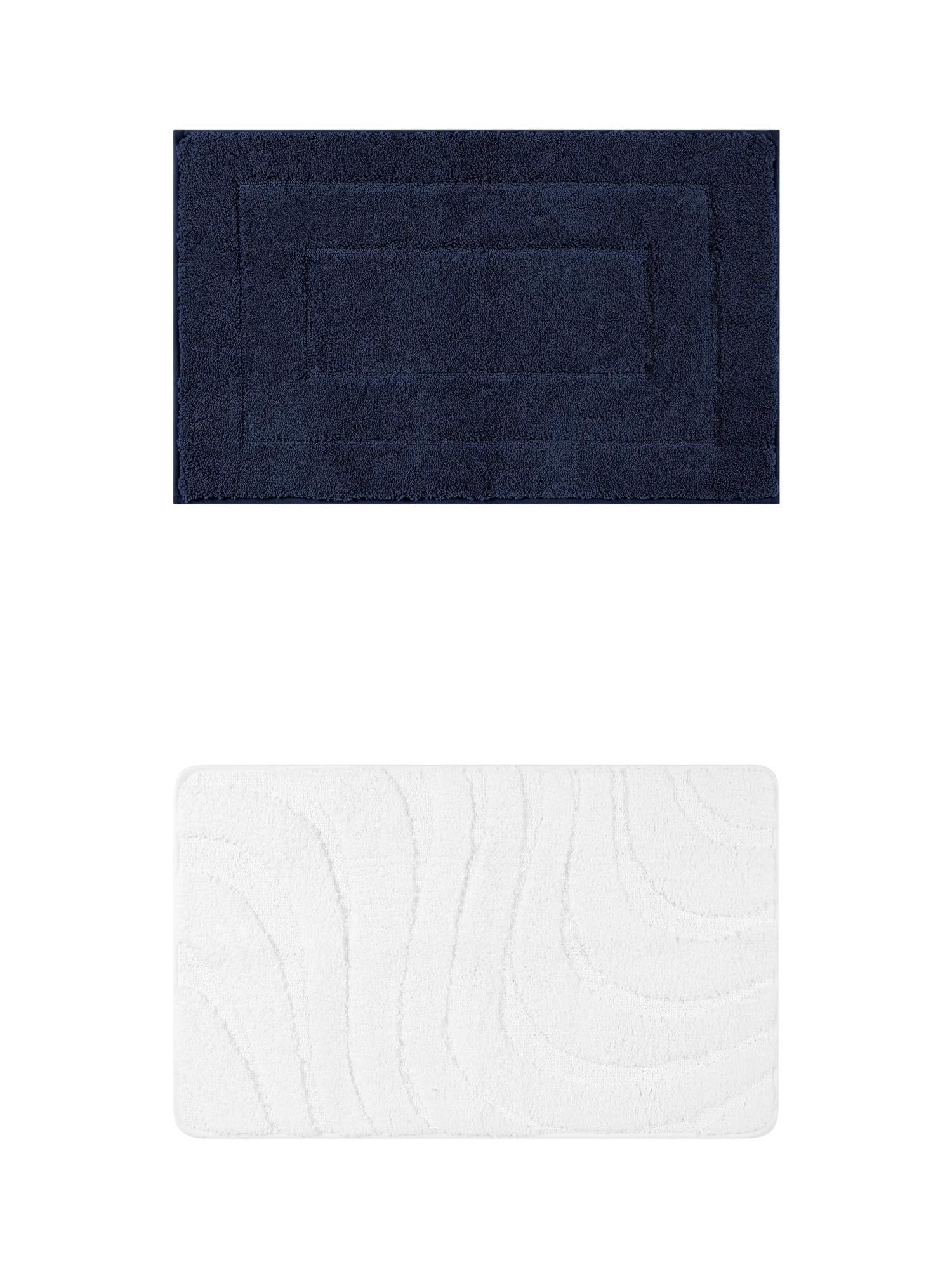 Unique Bargains 2 Pcs Geometry Absorbent Bathroom Rug Dark Blue/White 16" x 24"