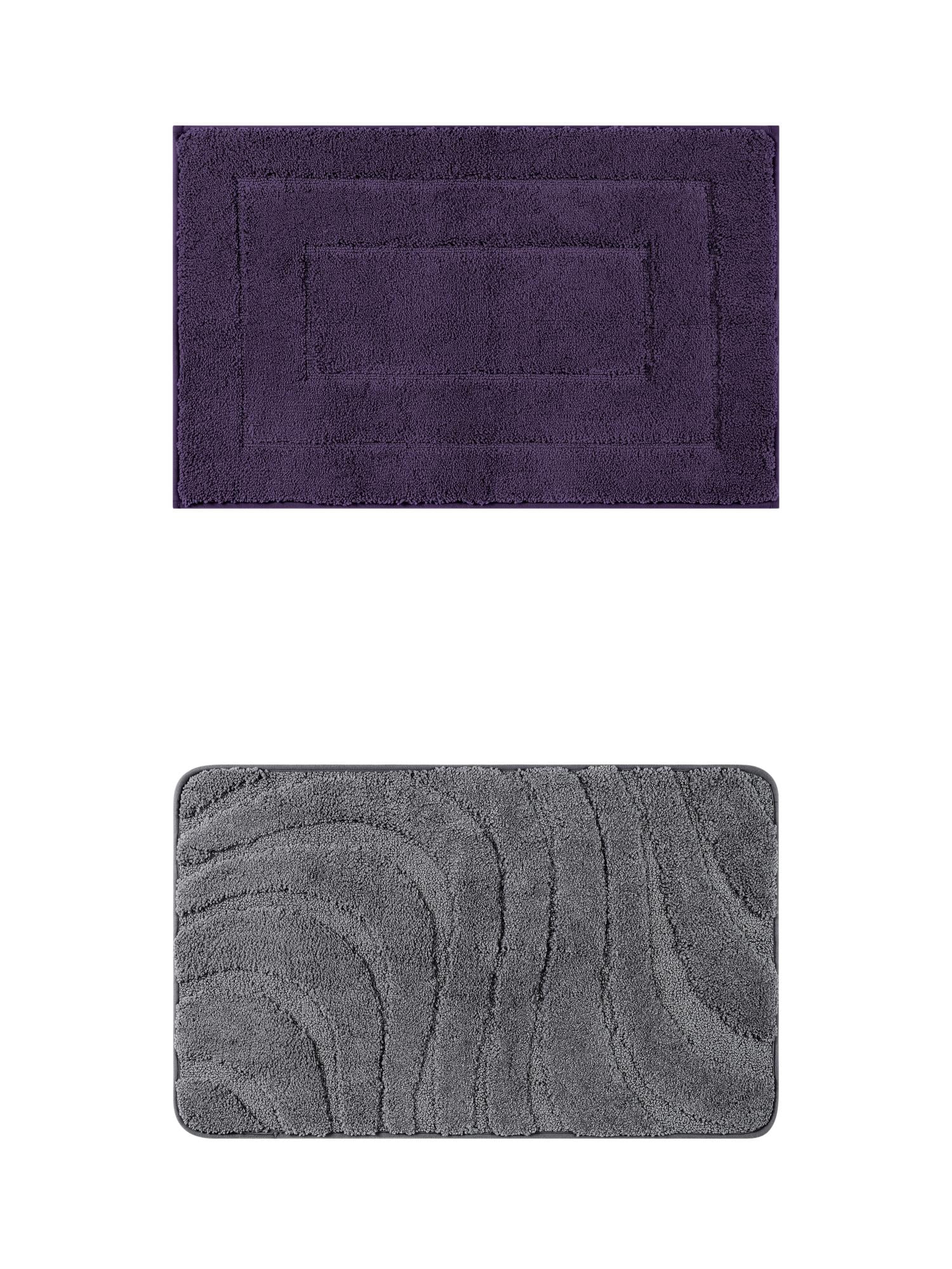 Unique Bargains 2 Pcs Geometry Absorbent Bathroom Rug Dark Gray/Dark Purple 20" x 32"
