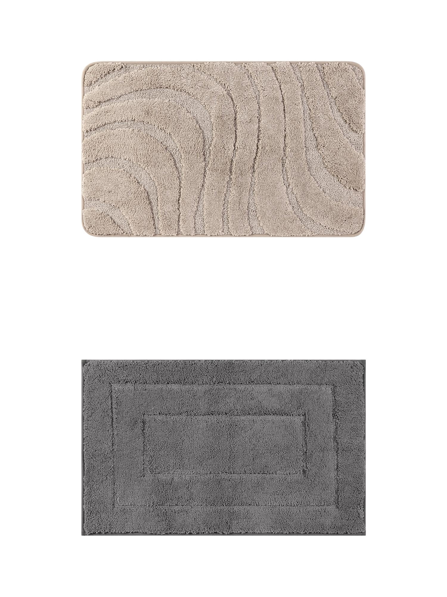 Unique Bargains 2 Pcs Geometry Absorbent Bathroom Rug Dark Gray/Khaki 16" x 24"