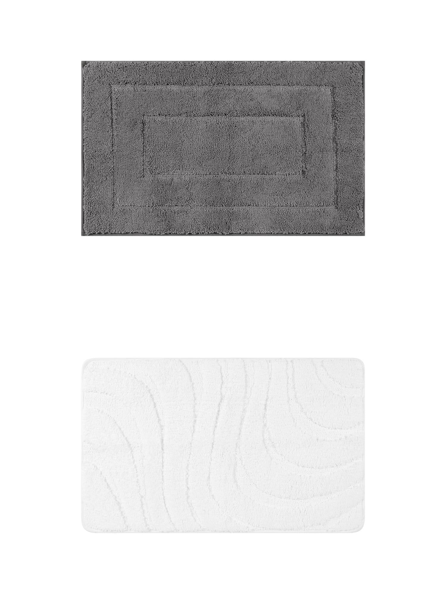 Unique Bargains 2 Pcs Geometry Absorbent Bathroom Rug Dark Gray/White 16" x 24"