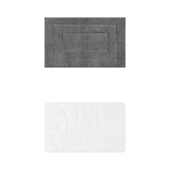 Unique Bargains 2 Pcs Geometry Absorbent Bathroom Rug Dark Gray/White 20" x 32"