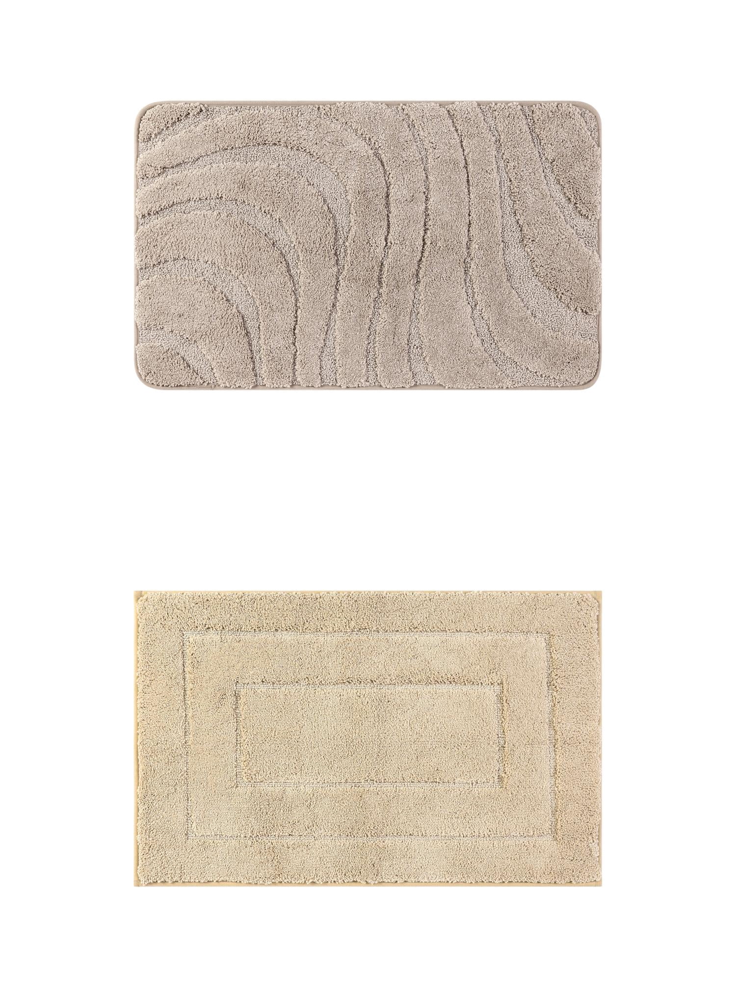 Unique Bargains 2 Pcs Geometry Absorbent Bathroom Rug Khaki 16" x 24"