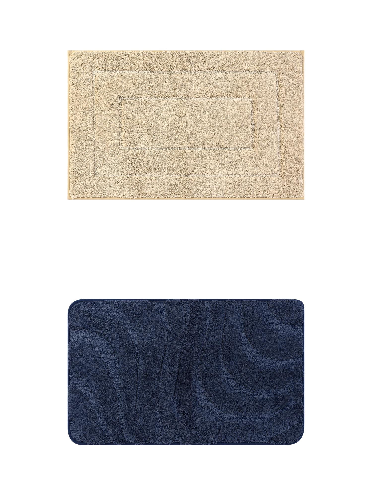 Unique Bargains 2 Pcs Geometry Absorbent Bathroom Rug Khaki/Dark Blue 20" x 32"