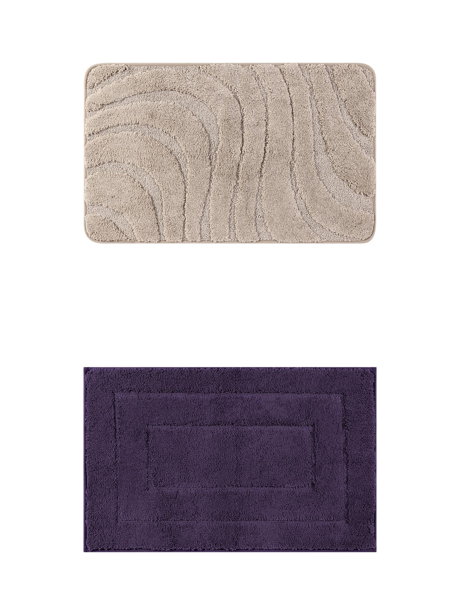 Unique Bargains 2 Pcs Geometry Absorbent Bathroom Rug Khaki/Dark Purple 20" x 32"