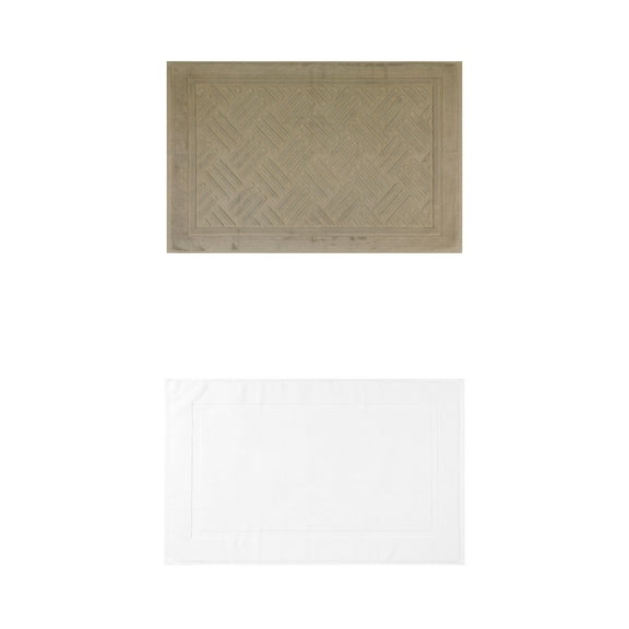 Unique Bargains 2 Pcs Geometry Absorbent Bathroom Rug Khaki Geometry/White 16" x 24"
