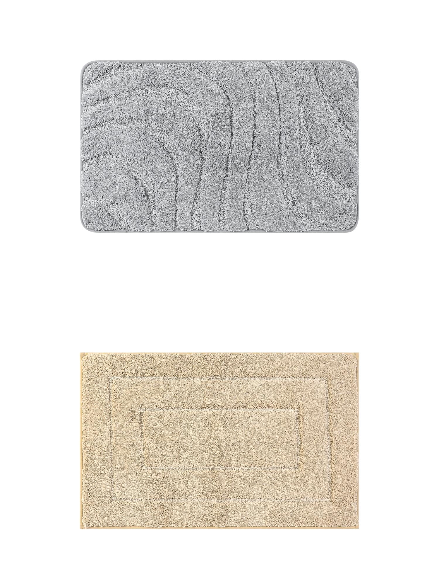 Unique Bargains 2 Pcs Geometry Absorbent Bathroom Rug Khaki/Light Gray 20" x 32"