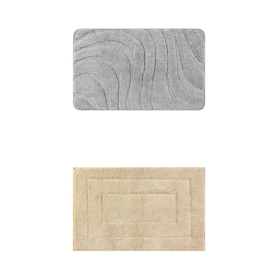 Unique Bargains 2 Pcs Geometry Absorbent Bathroom Rug Khaki/Light Gray 20" x 32"