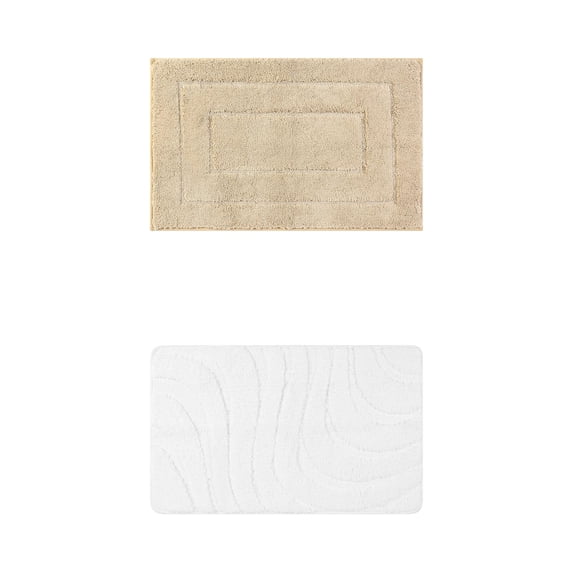 Unique Bargains 2 Pcs Geometry Absorbent Bathroom Rug Khaki/White 20" x 32"
