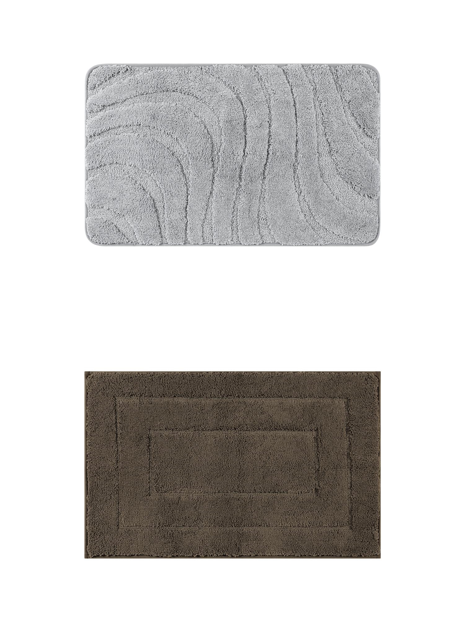 Unique Bargains 2 Pcs Geometry Absorbent Bathroom Rug Light Gray/Brown 16" x 24"