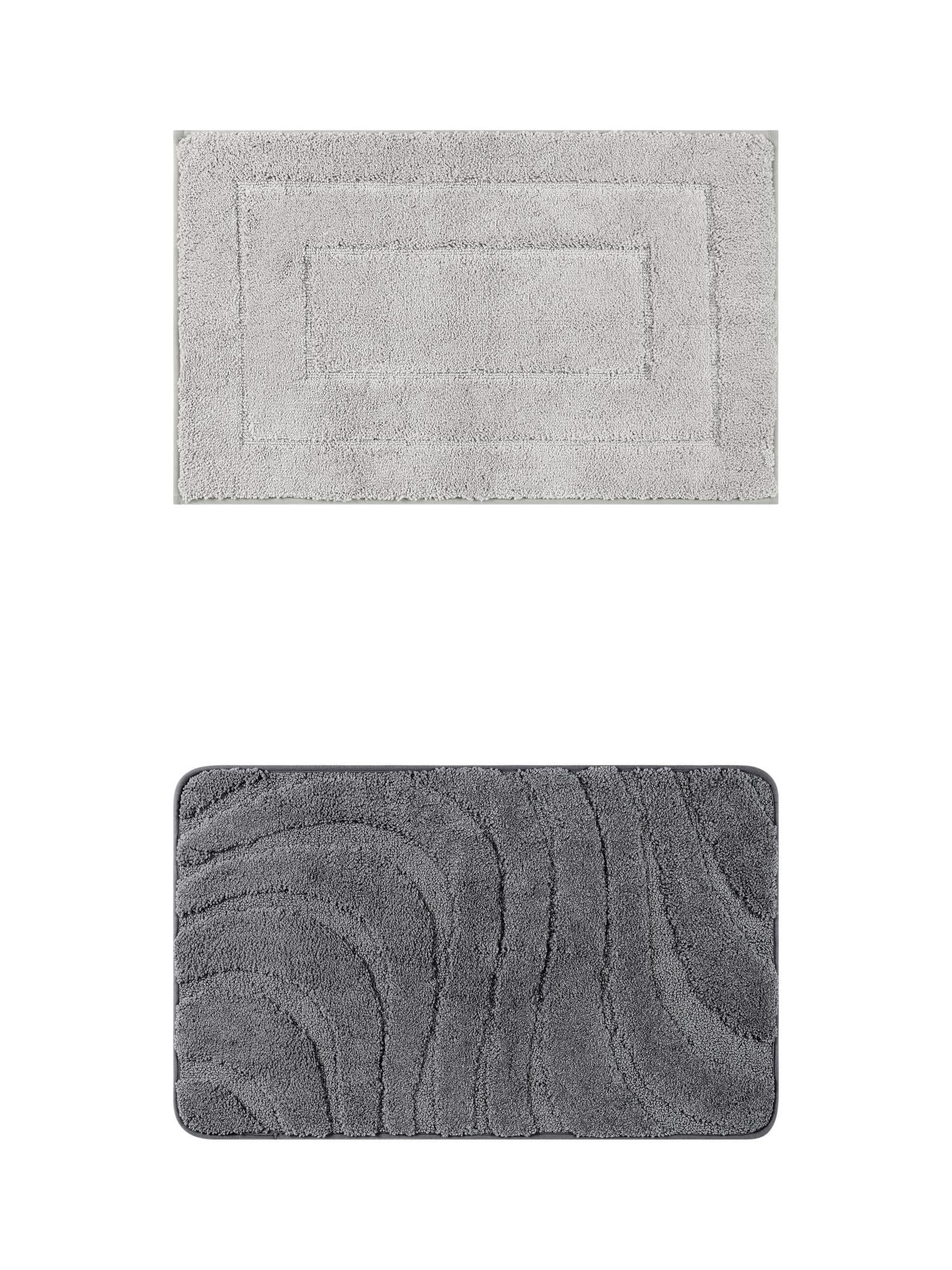 Unique Bargains 2 Pcs Geometry Absorbent Bathroom Rug Light Gray/Dark Gray 20" x 32"