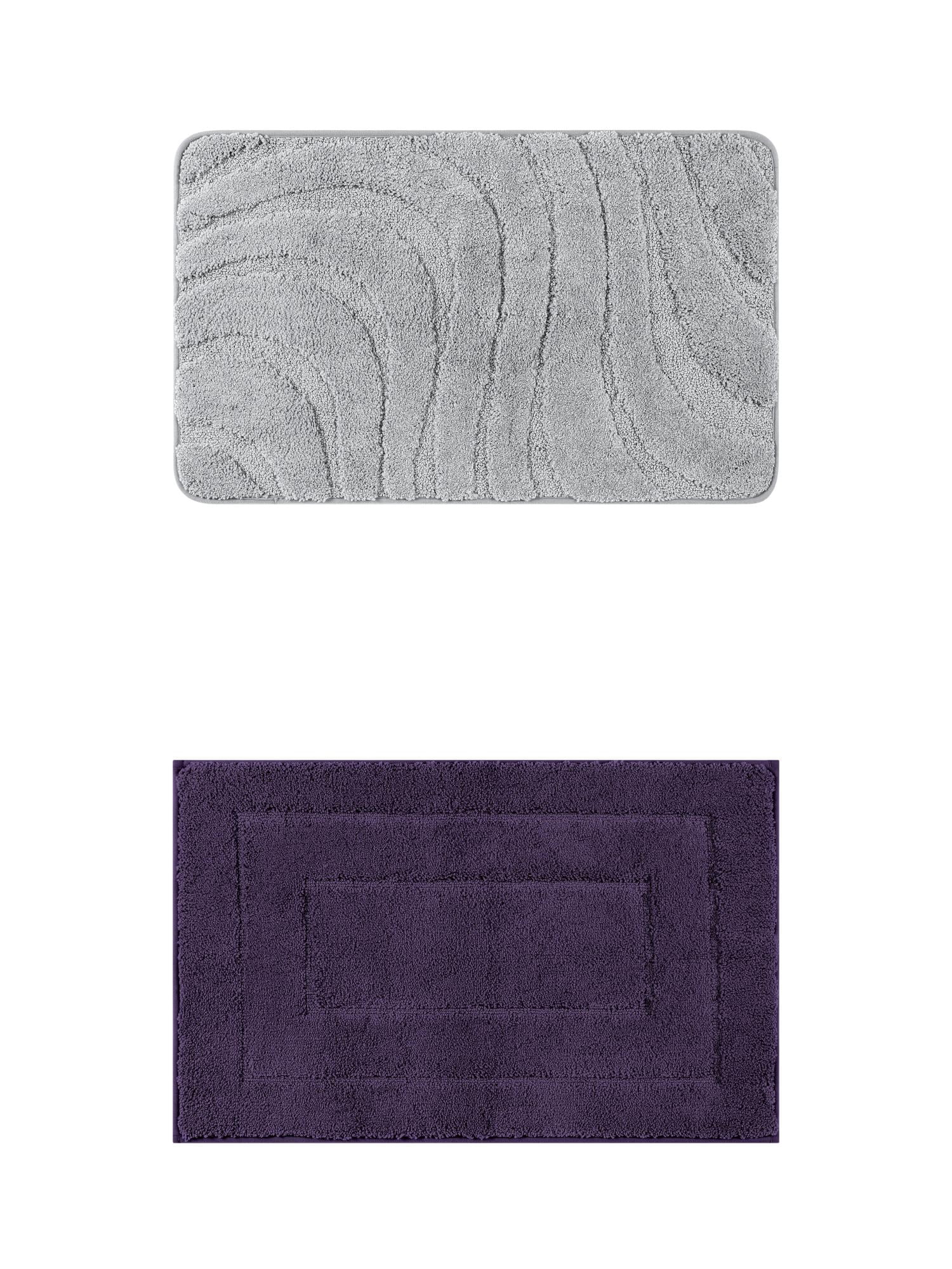 Unique Bargains 2 Pcs Geometry Absorbent Bathroom Rug Light Gray/Dark Purple 20" x 32"