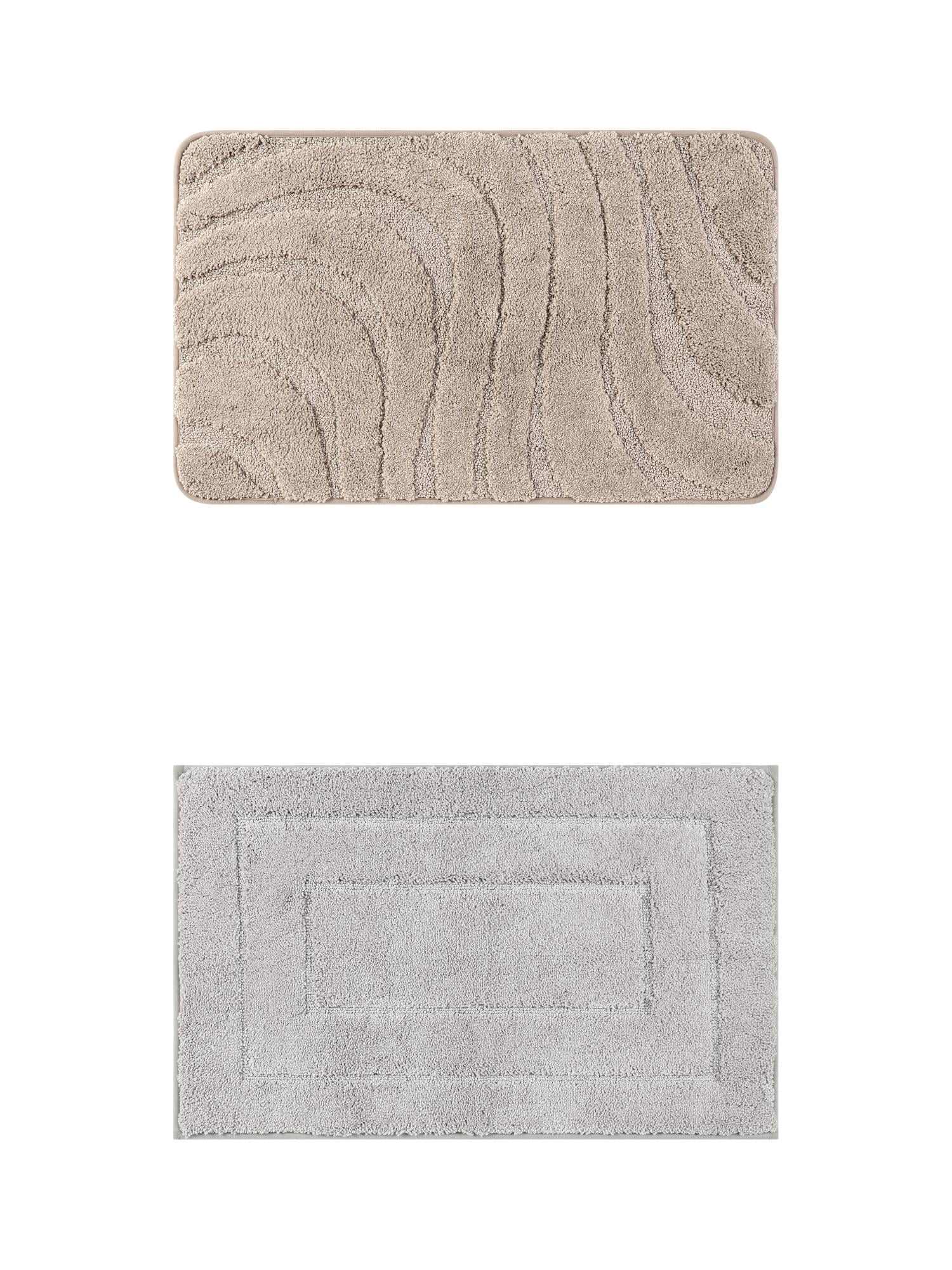 Unique Bargains 2 Pcs Geometry Absorbent Bathroom Rug Light Gray/Khaki 16" x 24"