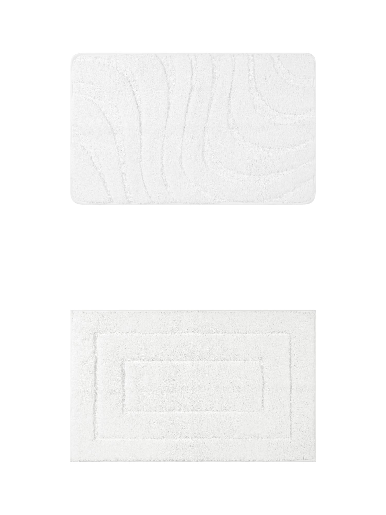 Unique Bargains 2 Pcs Geometry Absorbent Bathroom Rug White 16" x 24"