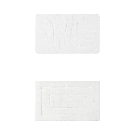 Unique Bargains 2 Pcs Geometry Absorbent Bathroom Rug White 16" x 24"