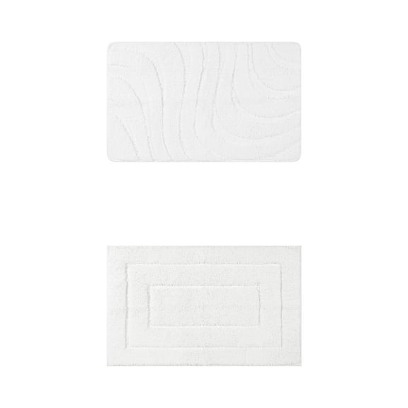Unique Bargains 2 Pcs Geometry Absorbent Bathroom Rug White 16" x 24"