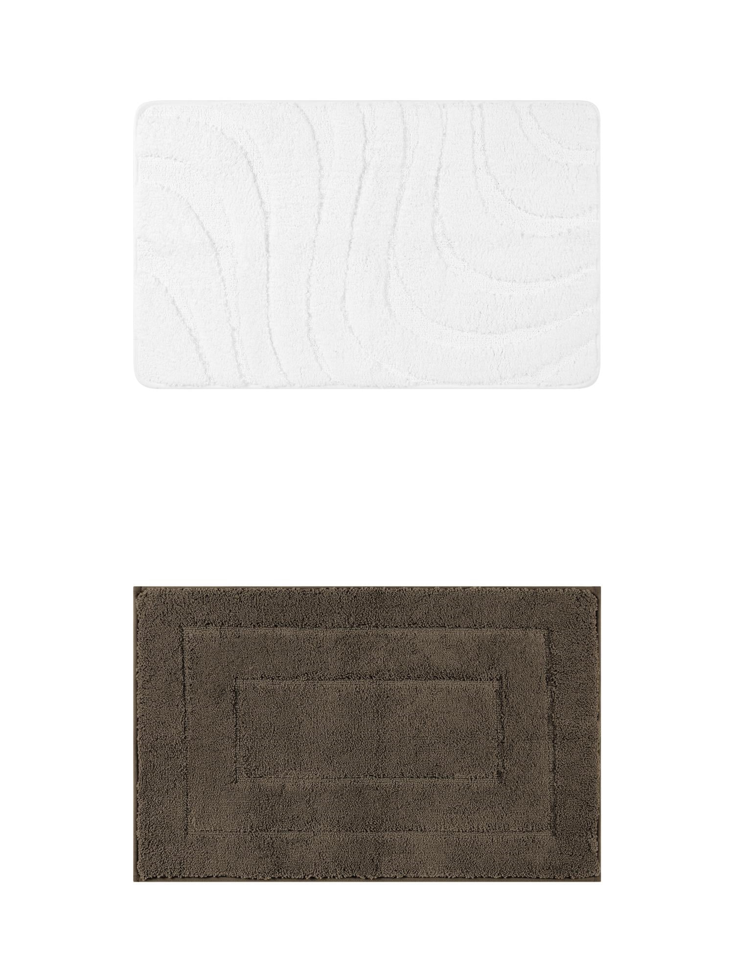 Unique Bargains 2 Pcs Geometry Absorbent Bathroom Rug White/Brown 16" x 24"