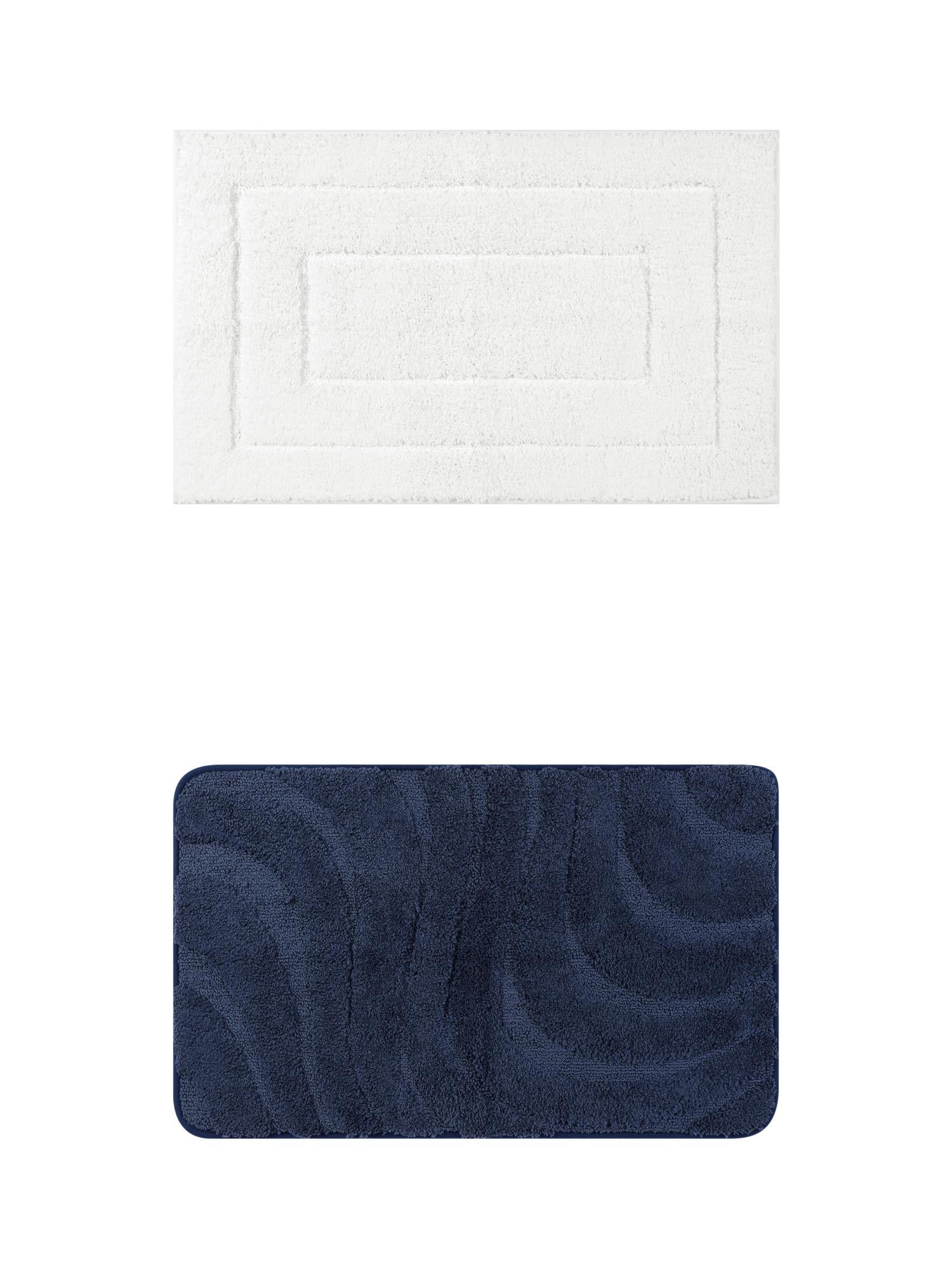 Unique Bargains 2 Pcs Geometry Absorbent Bathroom Rug White/Dark Blue 20" x 32"