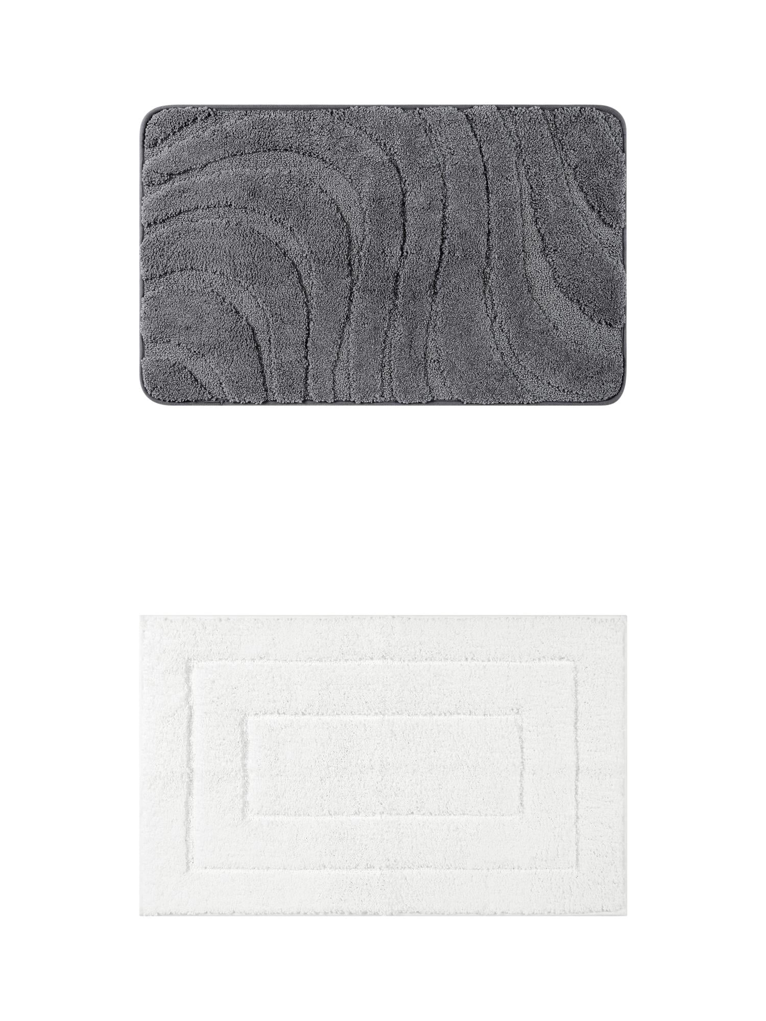 Unique Bargains 2 Pcs Geometry Absorbent Bathroom Rug White/Dark Gray 20" x 32"