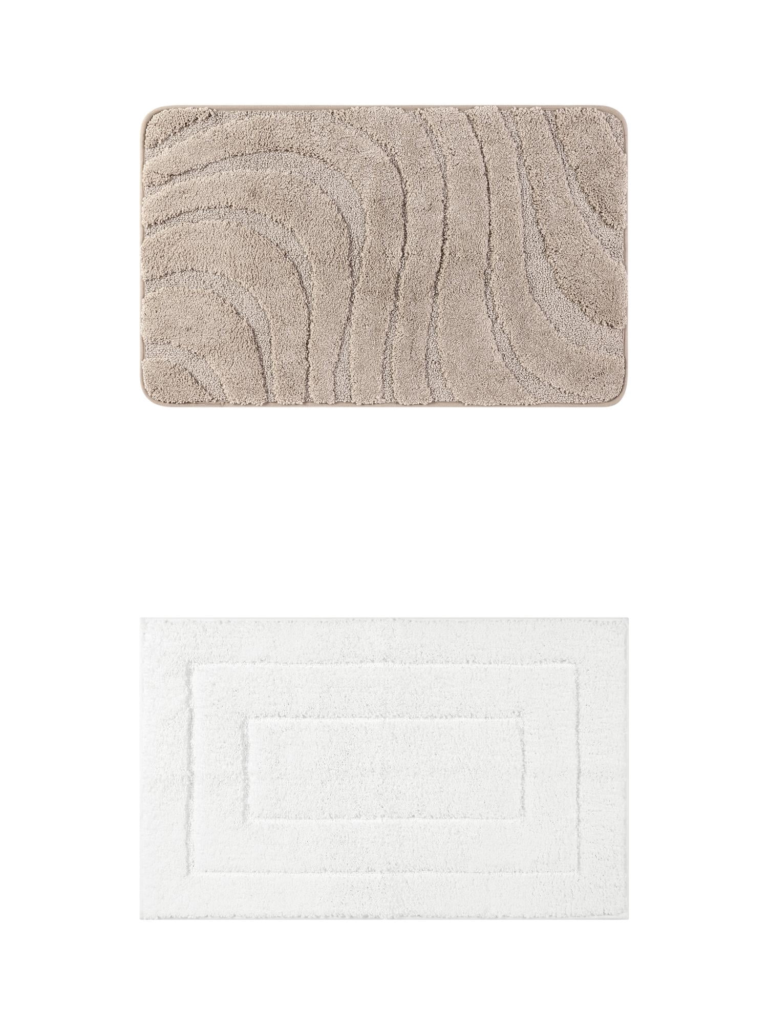Unique Bargains 2 Pcs Geometry Absorbent Bathroom Rug White/Khaki 16" x 24"