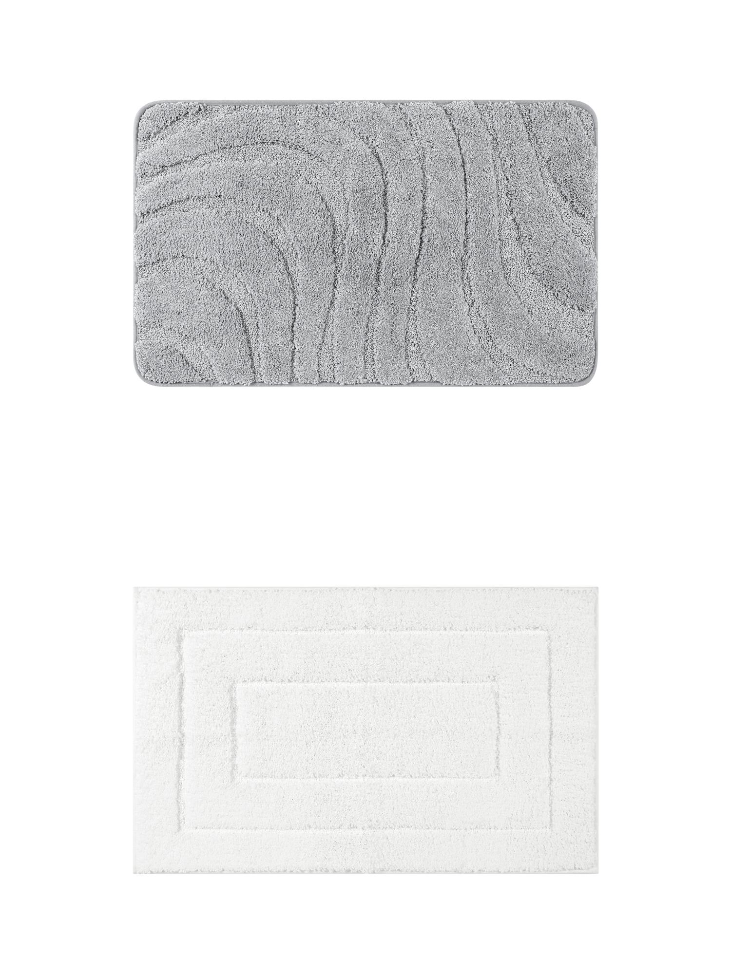 Unique Bargains 2 Pcs Geometry Absorbent Bathroom Rug White/Light Gray 20" x 32"