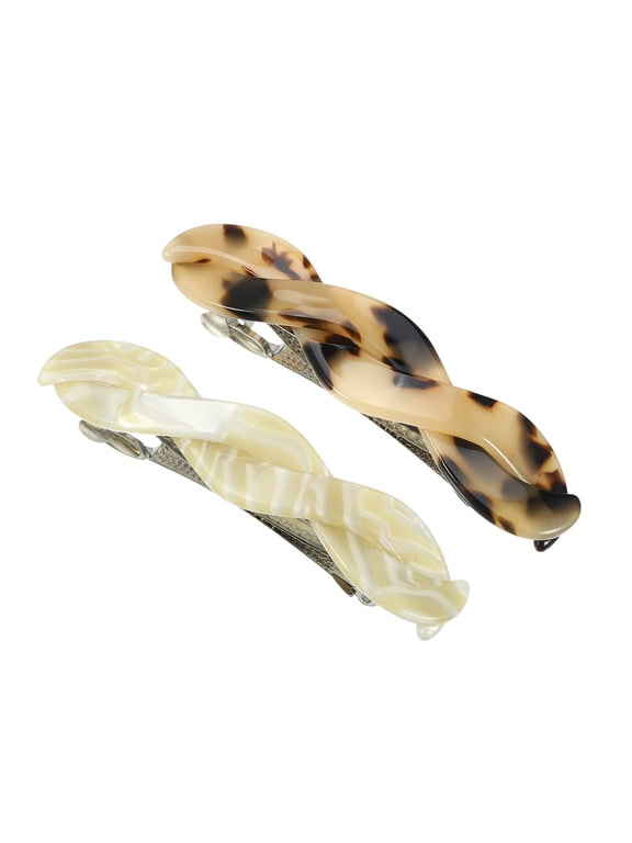 2 Pcs Hair Barrettes Tortoise Shell Hair Clips Acetate French Hair Barrettes for Thick Hair White Brown