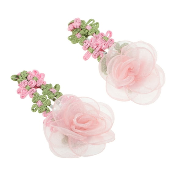 Unique Bargains 2 Pcs Hair Clip Grace Pastoral Style Mesh Flowers Duckbill Clip Pink