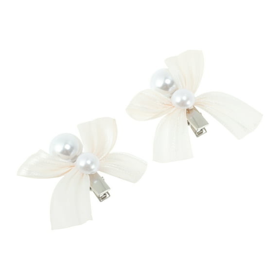 Unique Bargains 2 Pcs Hair Clip Grace Pearl Bow Duckbill Clip White