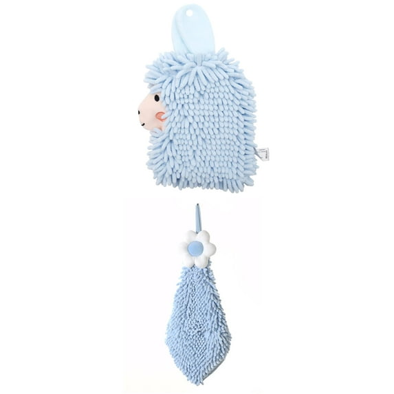 Unique Bargains 2 Pcs Hand Towel 6" x 15"/7" x 11" Blue Pattern 2 Blue