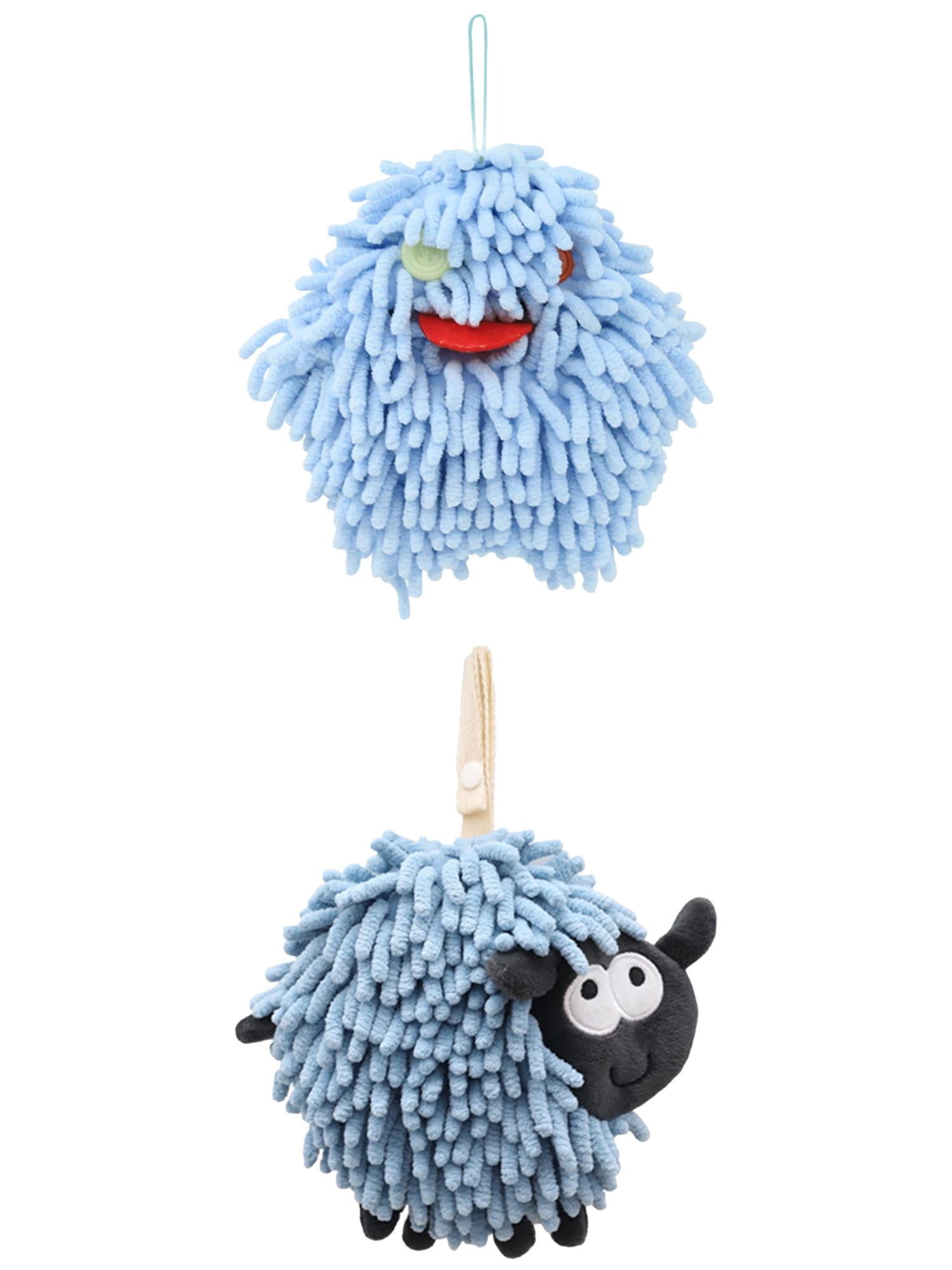 Unique Bargains 2 Pcs Hanging Ball Hand Towel 7" x 7" Blue