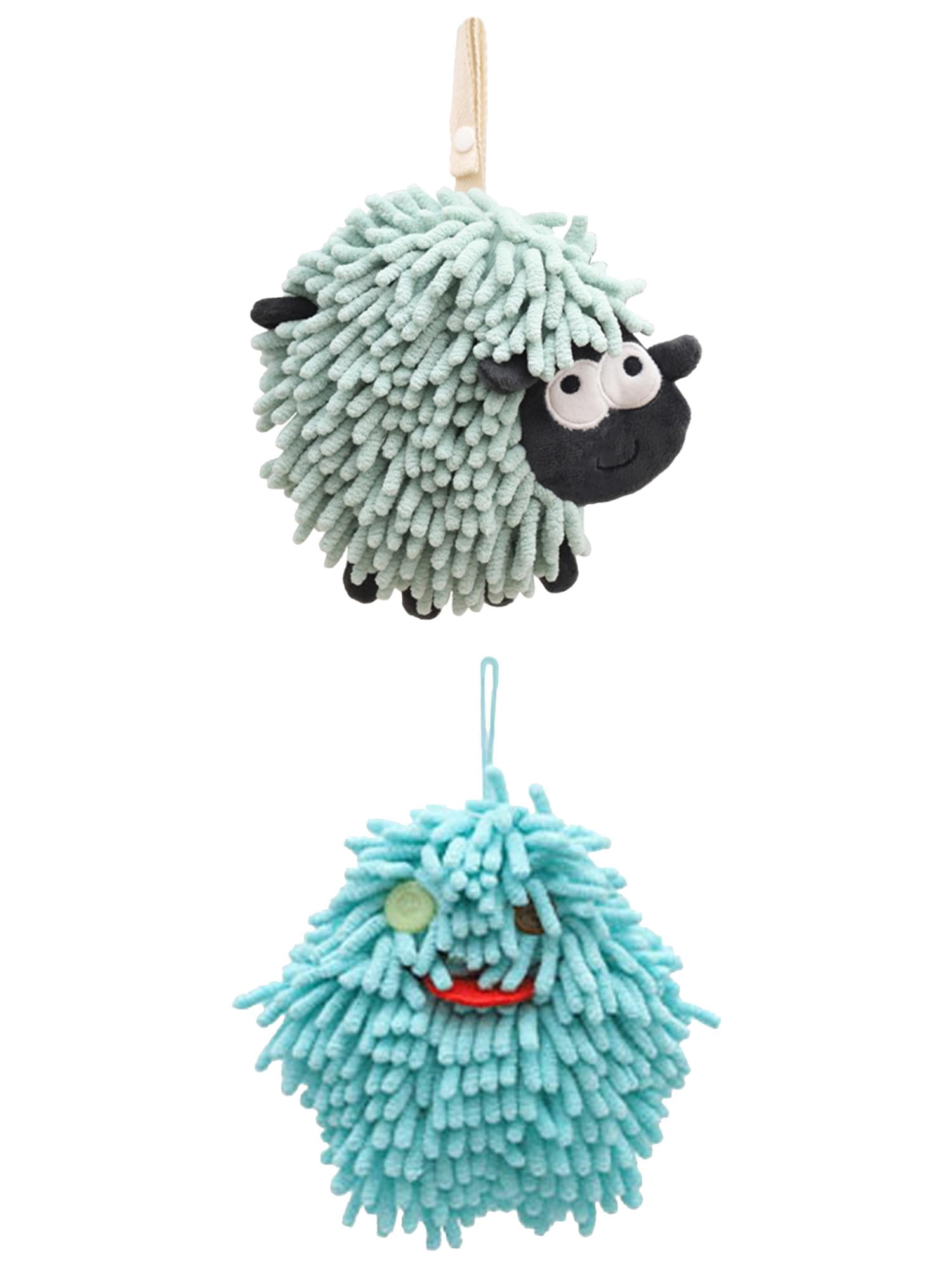 Unique Bargains 2 Pcs Hanging Ball Hand Towel 7" x 7" Green