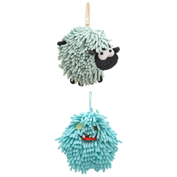 Unique Bargains 2 Pcs Hanging Ball Hand Towel 7" x 7" Green