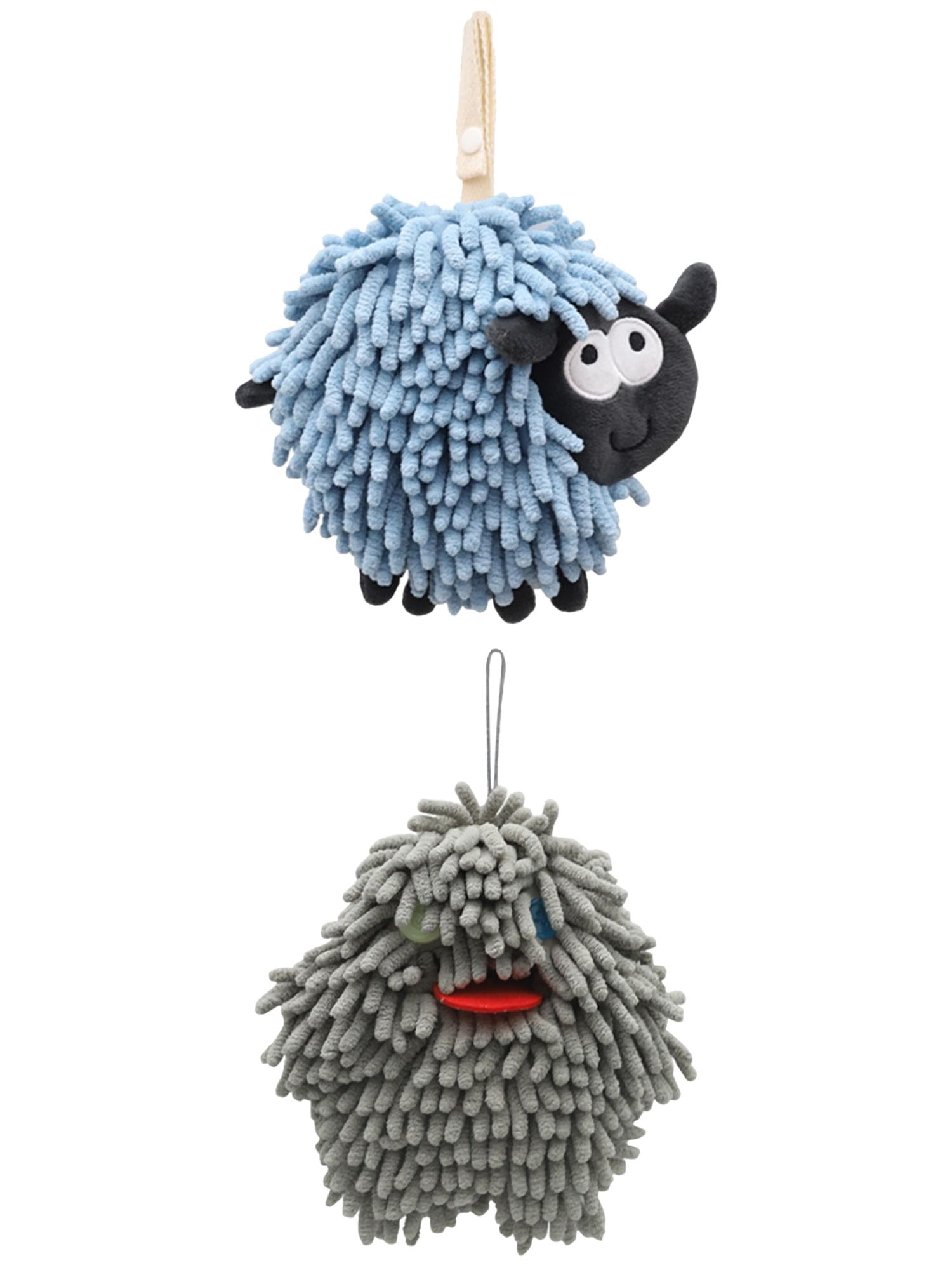Unique Bargains 2 Pcs Hanging Ball Hand Towel 7" x 7" Grey Pattern 2 Blue
