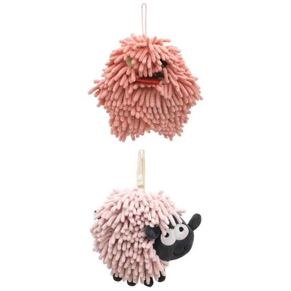 Unique Bargains 2 Pcs Hanging Ball Hand Towel 7" x 7" Pink Pink