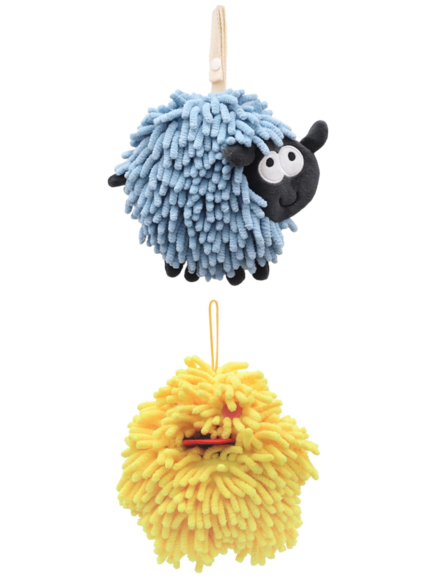 Unique Bargains 2 Pcs Hanging Ball Hand Towel 7" x 7" Yellow Blue