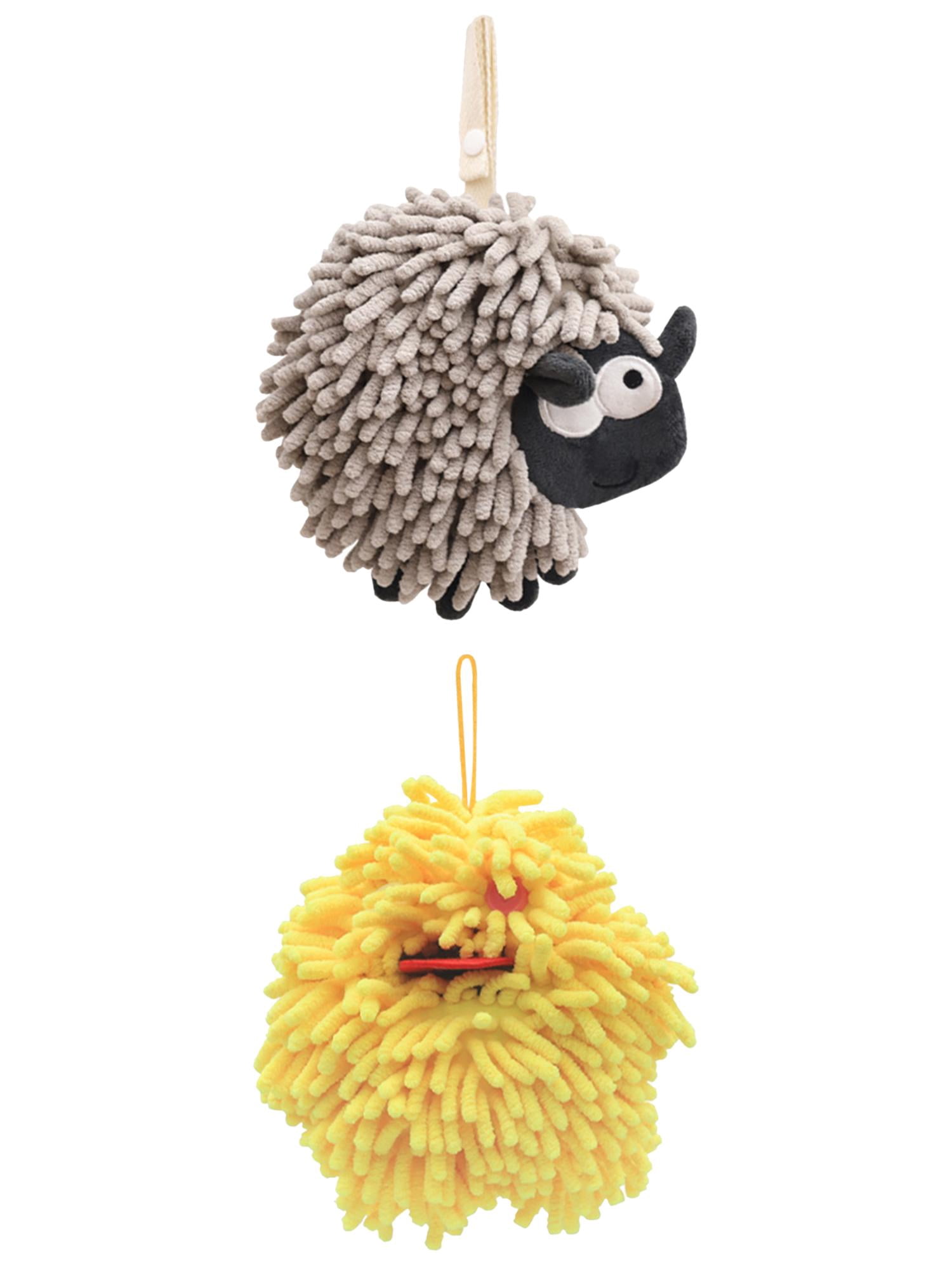 Unique Bargains 2 Pcs Hanging Ball Hand Towel 7" x 7" Yellow Grey