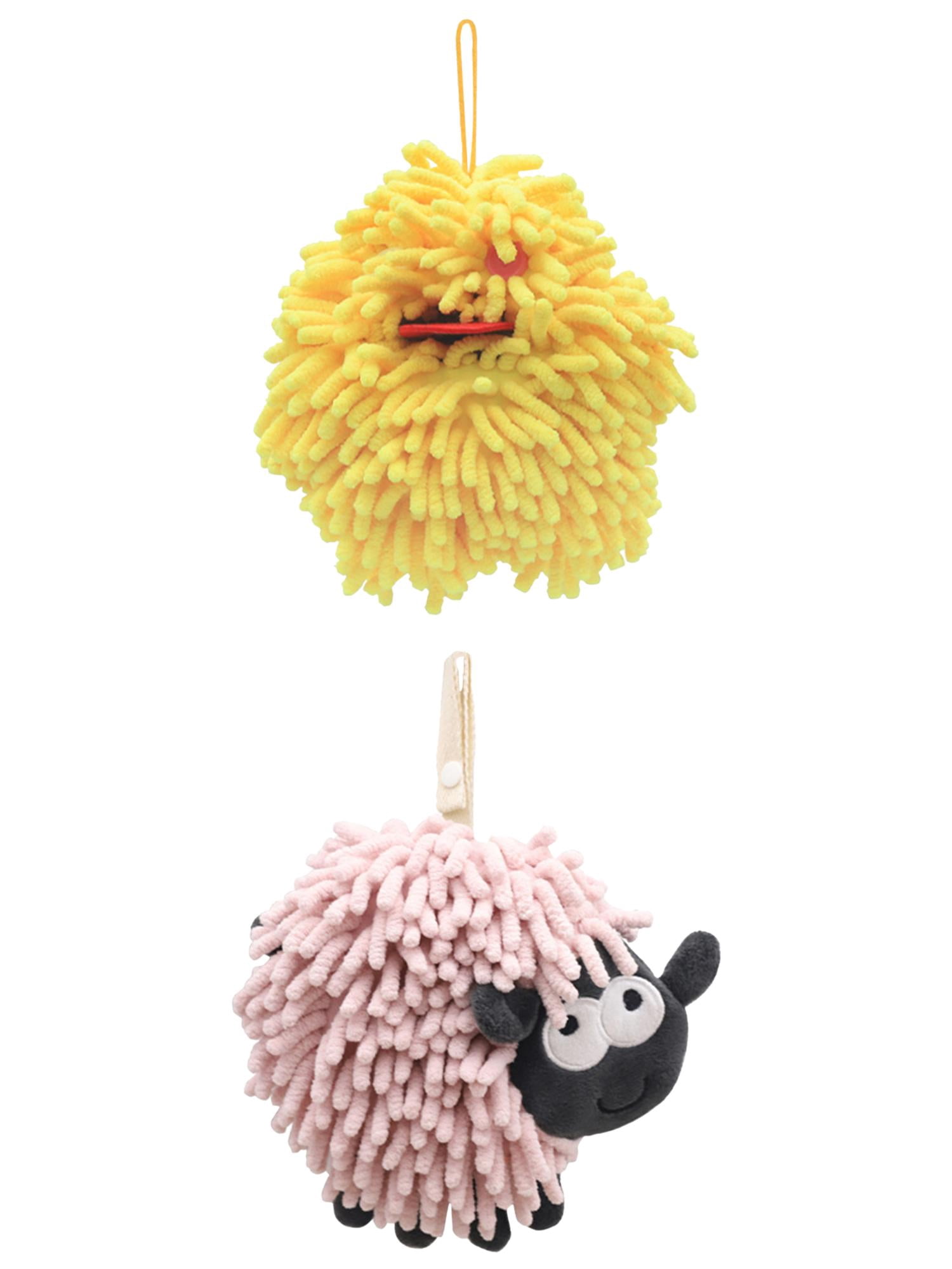 Unique Bargains 2 Pcs Hanging Ball Hand Towel 7" x 7" Yellow Pink