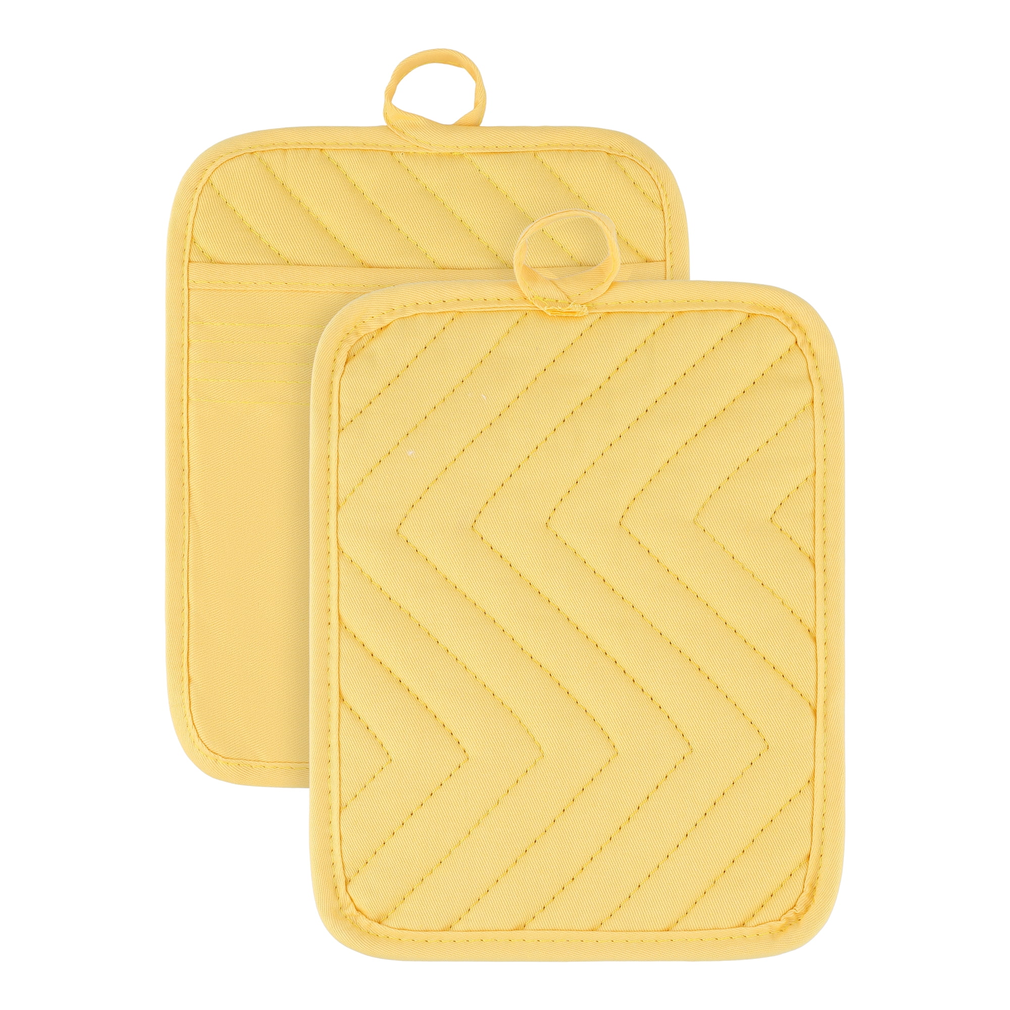 Unique Bargains 2 Pcs Pot Holders Heat Resistant Non Slip Hot Pads for Kitchen Yellow 9.1"x7.1"