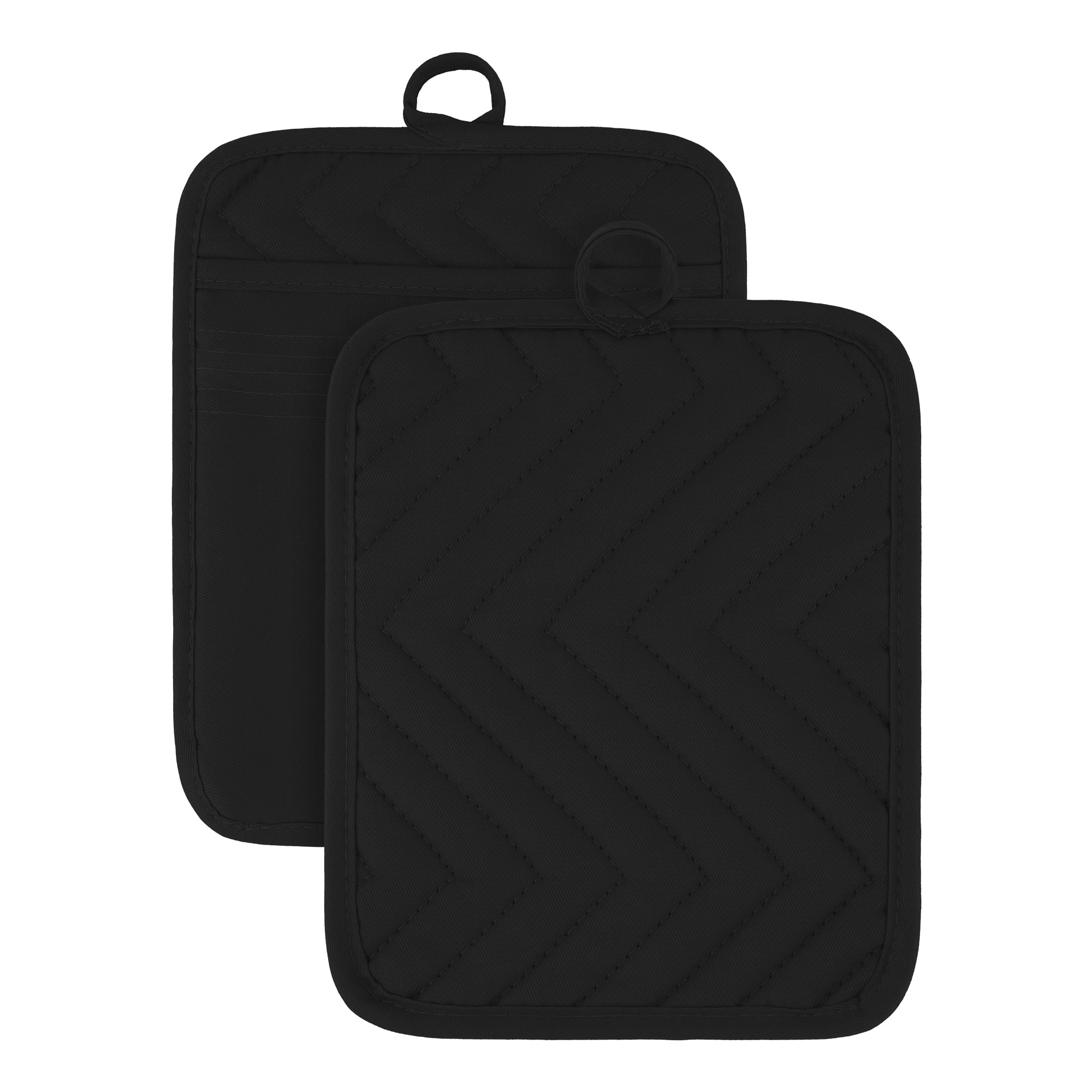 Unique Bargains 2 Pcs Pot Holders Heat Resistant Non Slip Hot Pads for Kitchen Black 9.1"x7.1"